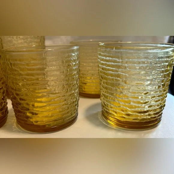 Vintage Anchor Hocking Gold Highball Tumbler 4 Piece Set With 3 Juice Glasses - Picture 3 of 10